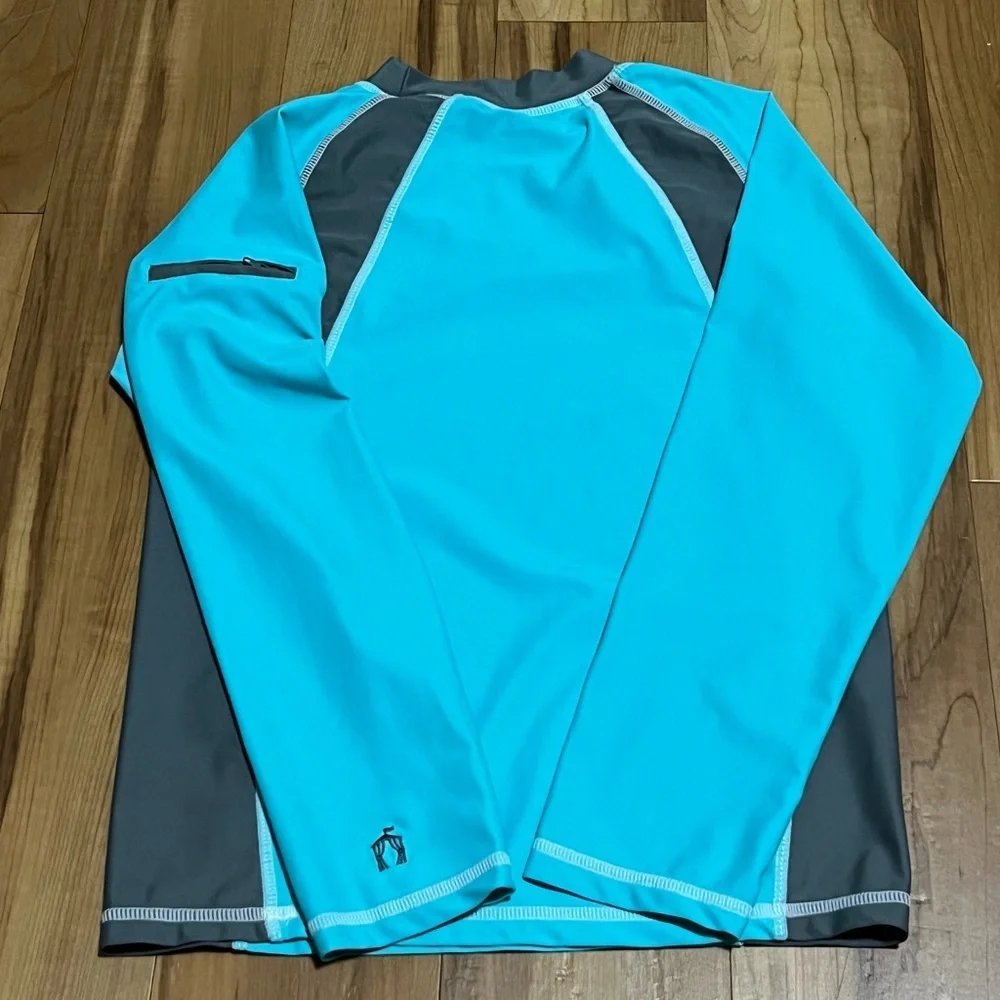 Cabana Life Girls Size 12 Turquoise Rash Guard Swim Top UPF Sun Protection NWOT